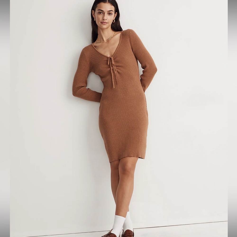 NWT Madewell Tie-Front Ruched Bodycon Mini Dress Size L